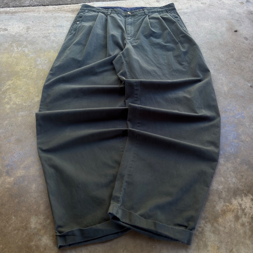 Vintage 90s Nautica Pleated Pants Workwear Wide Leg Green 36x32 (L2)